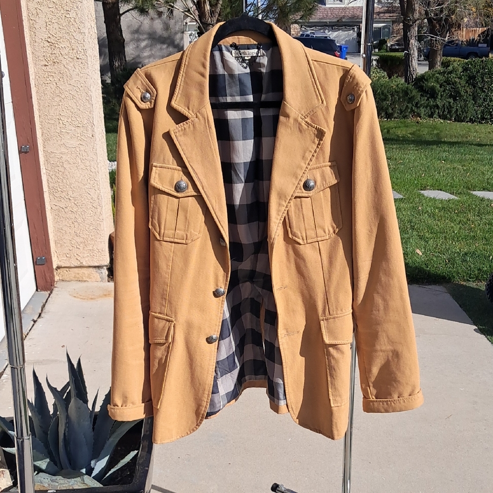 Men's Tan Field Jacket with Checkered Lining